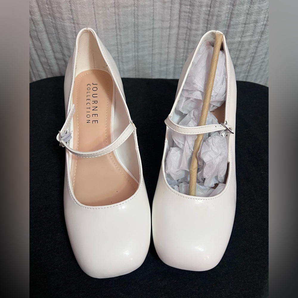 Journee Collection White Okenna Low Heel Square Toe Pumps